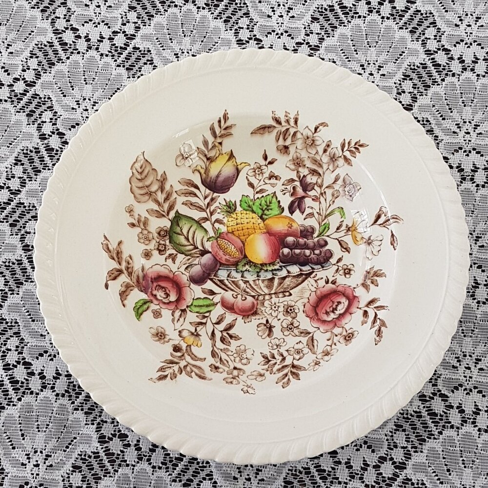 4pc Johnson Brothers PONOMA Rimmed Soup Bowl Set, Windsor Ware Brown Transferwar